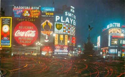 Piccadilly Circus à Noite, LONDRES — edição Natural Colour Series, n°1306, editor The Photographic Greeting Card Co. Ltd.