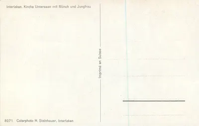 Interlaken — Kościół Unterseen z Mönchem i Jungfrau — Colorphoto H. Steinhauer, Interlaken — Rewers