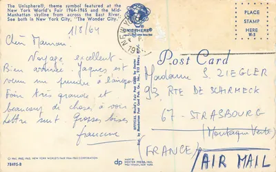New York — Weltmesse 1964-1965 — Dexter Post Card Co. — Rückseite