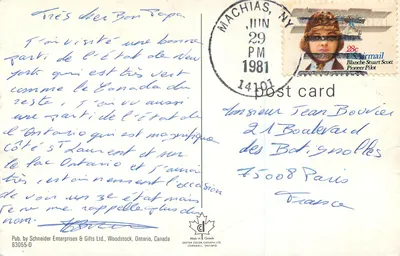 Ontário Canadá — Carte postale touristique illustrée — DEXTER COLOR CANADA LTD. — Verso