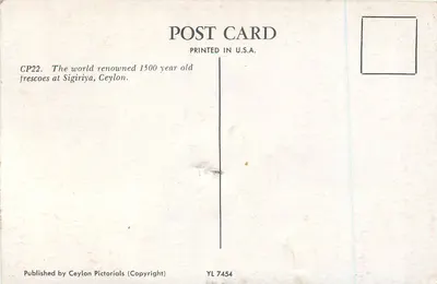 Frescas de Sigiriya — Ceylan — editor Ceylon Pictorials, n° CP22 — Verso