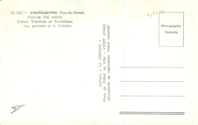 La Cigogne — Visão geral de Châtelguyon (Puy-de-Dôme) — Éditions de l'Hôtel de Ville — Verso