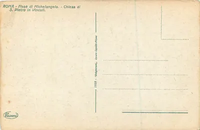 Moisés de Michelangelo — estátua na capela de São Pedro in Vincoli — editada por Cecamì em 1933 — Verso