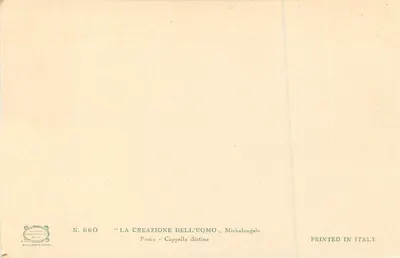 La Creazione dell'uomo — Cappella Sistina — Editore: Fototipia Édouard Pogge, Milano, n° 660 — Verso