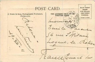 Bilhete postal antigo (Bilhete postal antigo) Maré Rough em Hastings — Verso
