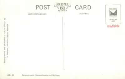 Derwentwater — widok panoramiczny — Webster, Helvellyn House, Keswick, n° LK.D. 40 — Rewers