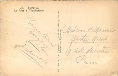 Pont à Transbordeur — Nantes — Éditeur A. Delanoue, Nantes — Verso