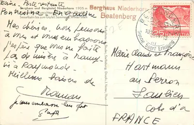 Berghaus Niederhorn — 1905 m — editor: Studer, Stelliburg; Impressão: J. Vetter, Thun — Verso