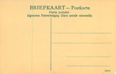 Molen aan de Schie, Rotterdam — widok młynów wiatrowych na kanale — wydawca Algemeene Postvereeniging, nr 220005 — Rewers