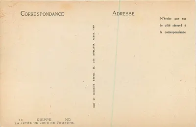 Dieppe — A enseada em um dia de tempestade — Ed. J. & A. Lepeuiller, Paris — Verso