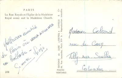 Paris — A Rue Royale e a Igreja da Madeleine — Edições Estel & Lavelle — Verso