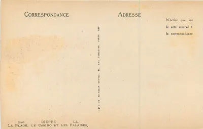 Dieppe — De strand, het casino en de kliffen — Uitgever LL, n° 340 — Achterkant