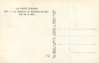 Beaulieu-sur-Mer — Widok na morze — Wydawnictwo Moulet et Moulet, Nice — Rewers