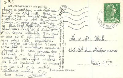 Eze-sur-Mer — Vista geral — Editions S.E.P.T. — Verso