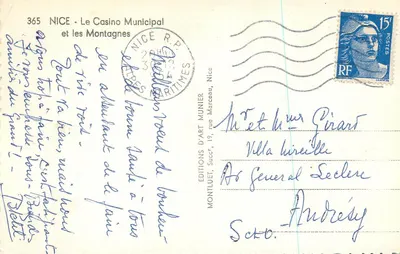 Nice — Kasyno Miejskie i Góry — Éditions d'Art Munier, n° 365 — Rewers