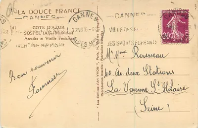 Fontaine sous arcades — Sospel — Éditions d'Art Yvon — Verso