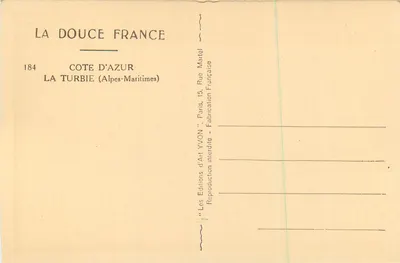 La Turbie — Alpes-Maritimes — Éditions d'Art Yvon, Paris — Verso