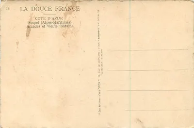 Sospel (Alpes-Maritimes) — Arcadas e velha fonte — Yvon — Verso