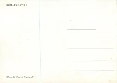Kościół w Romainmôtier — widok panoramiczny — Wydawca R. Allegrini, Orbe — Rewers