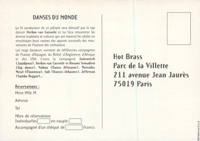 Taniec świata — Réveillon 31 grudnia Nowy Rok 97 — Hot Brass, Park Villette, Paryż — Rewers