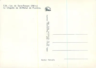 Lago de Serre-Ponçon — Capela de São Miguel de Prunières — ABEL, Editor GAP — Verso