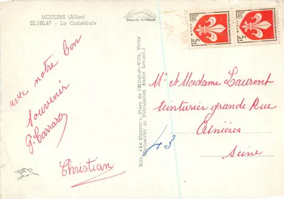 Nowoczesna pocztówka Moulins (Allier) katedra — Rewers