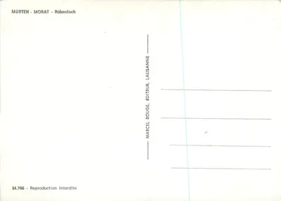 MÜRREN - Rübenloch — widok nocny budynku historycznego z fontanną i starą samochodem — Marcel Rouge, wydawca, n°34.766 — Rewers