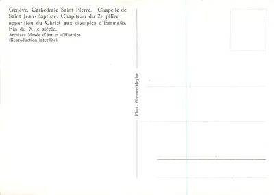 Genebra. Catedral de São Pedro — Capitel do segundo pilar: aparição de Cristo aos discípulos de Emaús — Fot. Zimmer-Meylan — Verso