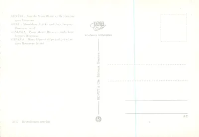 Genebra — Ponte do Mont-Blanc e ilha Jean-Jacques Rousseau — BOVEY & Cie, Genebra, n° 3017 — Verso