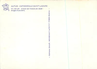 Autun - Katedra Świętego Lazara — Witraż Drzewa Jessé: Anioły muzykanci — Wydawnictwo GAUD. MOISENAY-le-PETIT — Rewers