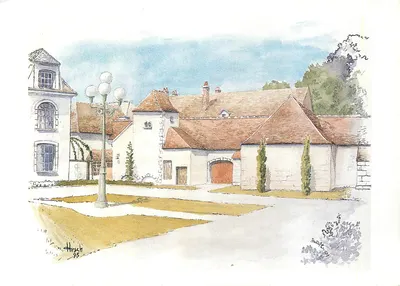 Chablis (Yonne) — O Cellier do Petit Pontigny (1218) — Aquarela de Roger Hirsch