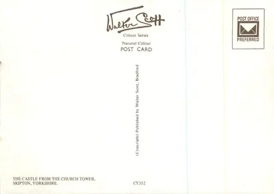 O castelo de Skipton — visto da torre da igreja — Walter Scott, série de cores, n° CY352 — Verso