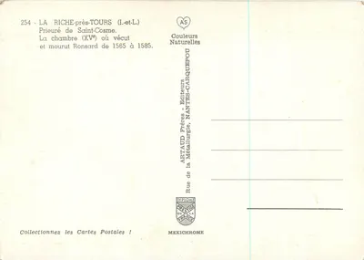 La Riche-près-Tours — Mosteiro de São Cosme — editor Artaud de la Métallurgie — Verso
