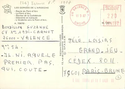 Gole di Ardeche — vista panoramica — Edizioni Cellard, n° 70670 — Verso