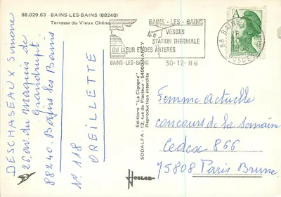 Terrasa Starego Dębu — Bains-les-Bains — Wydawnictwo 'La Cigogne' nr 118 — Rewers