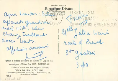 Igreja Nossa Senhora de Fátima — Coïva da Iria, Portugal — J. Arthur Dixon, POR. 8 — Verso