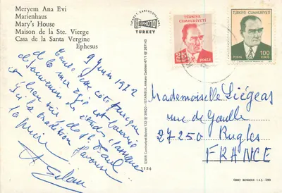 Meryem Ana Evi — Éfeso — TİCARET KARTPOSTALARI — Verso