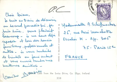 Lac Oughterard — Ansicht vom Swiss Drive, Co. Sligo, Irland — Verlag Bailey Gibson Ltd, n° 338 — Rückseite