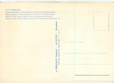Parque de Montjuïch — Palácio Nacional del Arte e Fonte Monumental — A. ZERKOWITZ — Verso