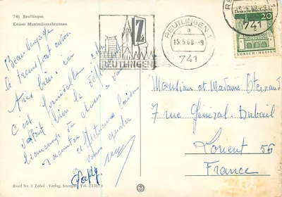Reutlingen — Fonte do Imperador Maximiliano — Reutl Nr. 1 Zobel Verlag, Stuttgart — Verso