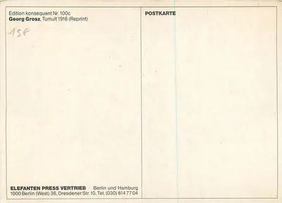 Tumulto — Georg Grosz, 1916 (Reprint) — Edição konsequent Nr. 100c — Verso