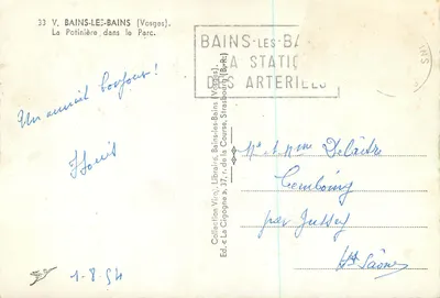 Bains-les-Bains (Vosges) — La Potinière w Parku — Wyd. «La Cigogne», Bains-les-Bains — Rewers