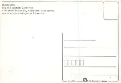 Dubrownik — widok z Žarkovice — wydawca Turistkomerc Zagreb, nr S-2908 — Rewers