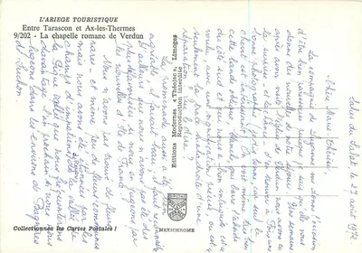 Rzymska kaplica w Verdun — Między Tarascon a Ax-les-Thermes — Wydawnictwo L'Arîège Touristique, nr 9/202 — Rewers