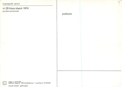 Um cervo rugindo — diante de uma fábrica fumegante — originalgrafik série A, n°29, Klaus Staeck 1974 — Verso