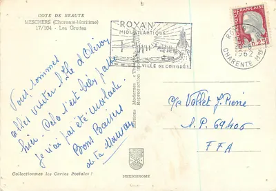 Bilhete postal antigo Meschers (Charente Maritime) Cote de Beaute Les Grottes — Verso