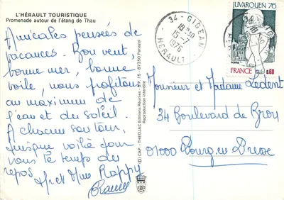 Wycieczka wokół jeziora Thau — L'Hérault Touristique, wydawnictwo Théoujac — Rewers