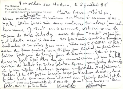 Nowoczesna pocztówka Widok na rzekę Hudson z Cloisters Muzeum Metropolitan w Nowym Jorku — Rewers