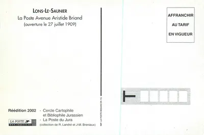 Lons-le-Saunier — Hotel das Postas — Editor: La Poste do Jura, Reedição 2002 — Verso