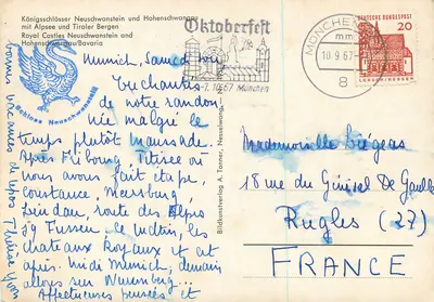 Castelo de Neuschwanstein — Alpsee e montanhas Tirolers — editor Bildkunstverlag München — Verso